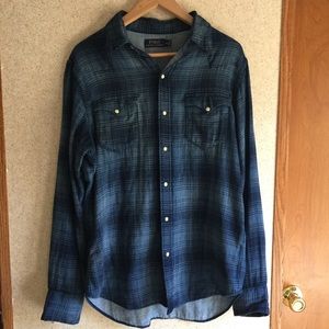 Polo Ralph Lauren Western Blue Plaid Shirt Med